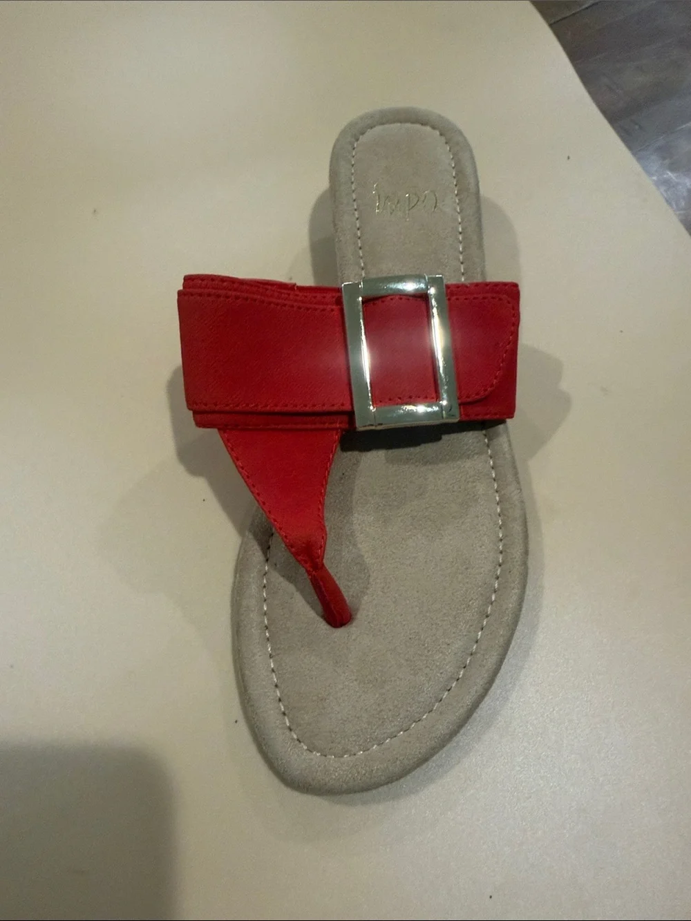 Impo Red Suede Buckle Thong Sandals for Women